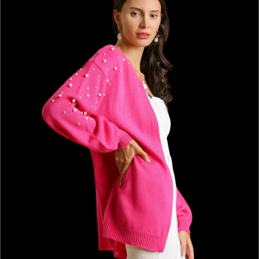 Umgee pink sweater with pearl details